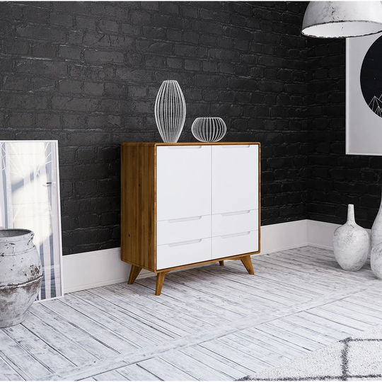 Yasmine 90 Cm Wide 4 Drawer Oak Wood Sideboard