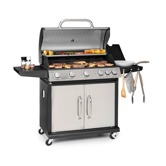 Tomahawk Klarstein 5 - Burner Free Standing Liquid Propane Gas Grill with Side Burner and Cabinet