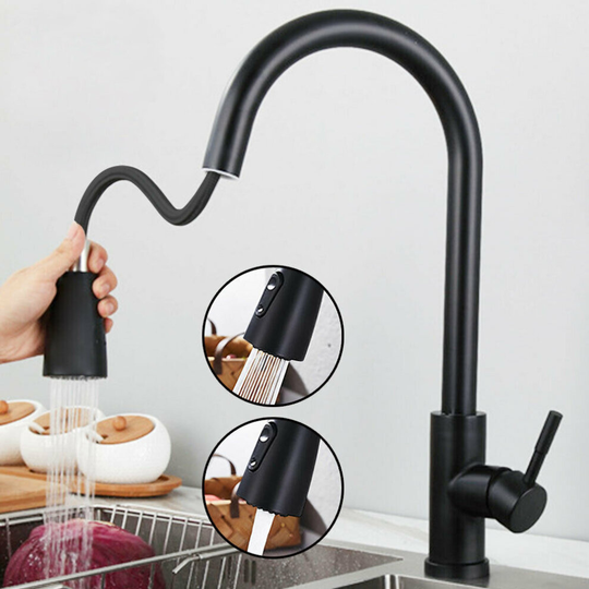 360° Kitchen Sink Mixer Taps Pull Out Single Lever Chrome Brass Spray Mono Tap