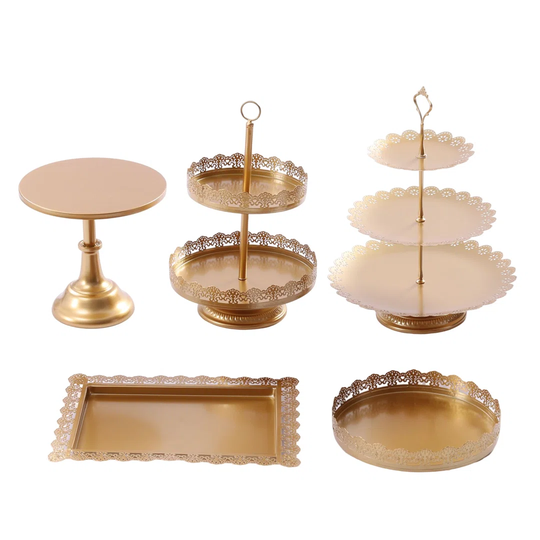 5Pcs Gold Cake Stand Metal Display Stand Party Decorations For Cake Cupcakes Candies Cookies