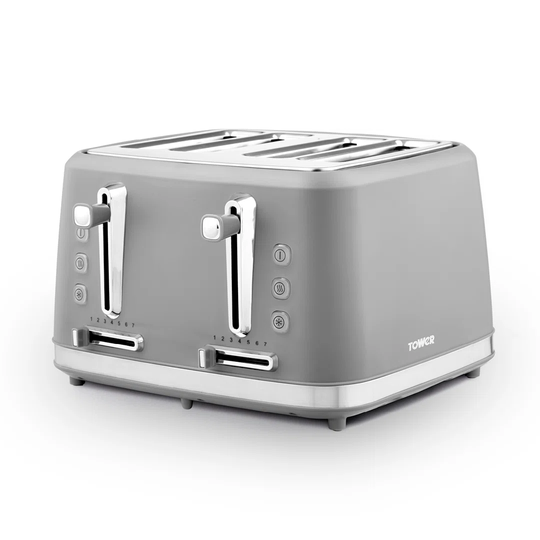 Tower T20071G Odyssey 4-Slice Toaster With Dual Controls, 7 Browning Levels, Defrost/Reheat/Cancel, Grey