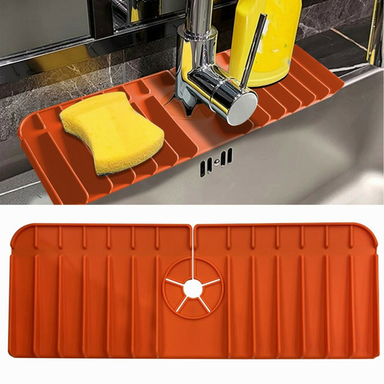 (Upgraded version-orange) Upgrade Silicone Faucet Mat Kitchen Sink Bathroom Faucet Water Catcher Mat Drip