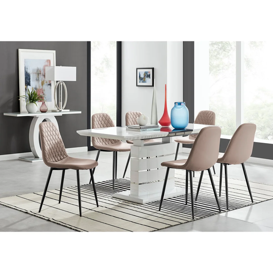 Chowchilla High Gloss Extending Dining Table And 8 Black Black Leg Chairs