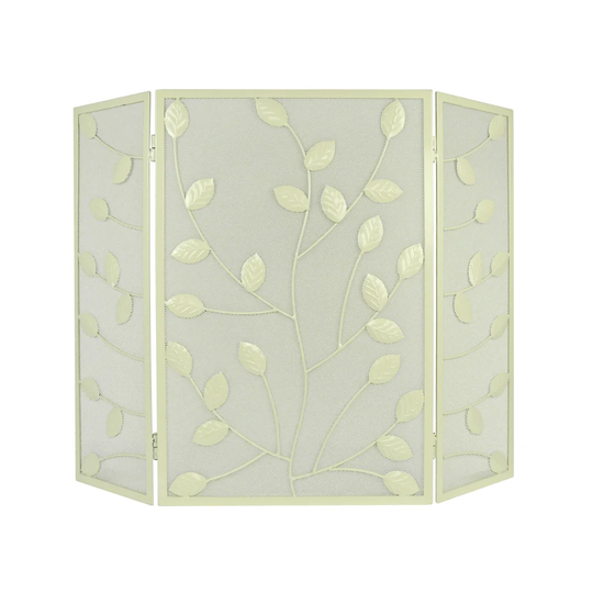 Cream Leaves 3 Panel Steel Fireplace Screen