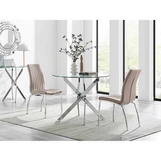 Novara 100Cm Round Dining Table & 2 Cappuccino Isco Chairs