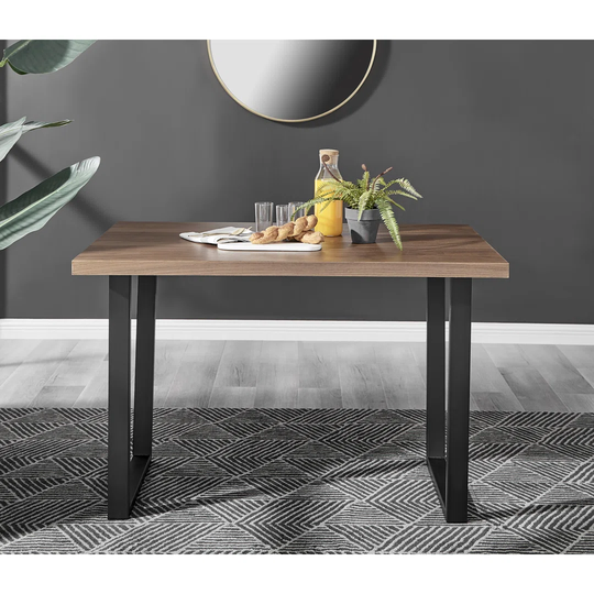 Kylo Brown Wood Effect Dining Table & 4 Black Pesaro Silver Leg Chairs