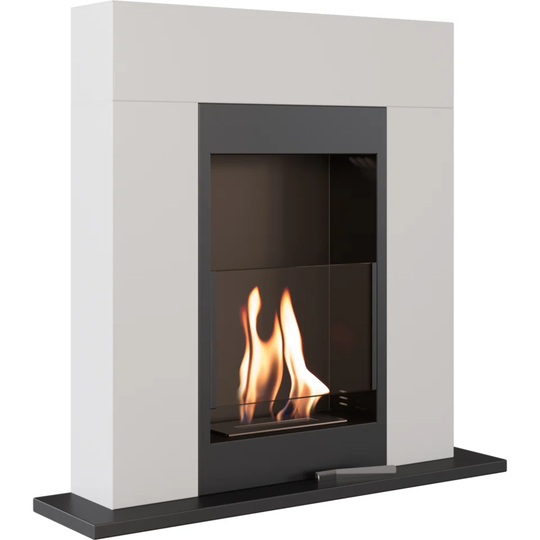 Free Standing Ethanol Fireplace Whiskey White with Glazing