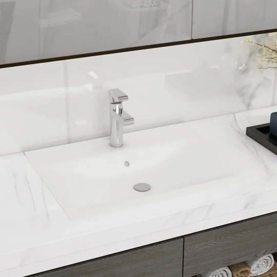 Branchesi White Ceramic Rectangular Bathroom Sink with Overflow