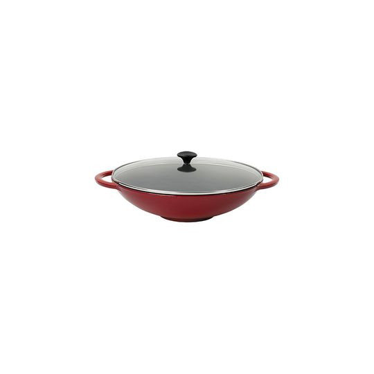 Chasseur Cast Iron Chilli Red 37cm Wok With Glass Lid Kit
