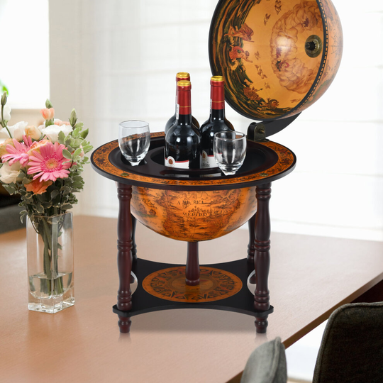 Globe Wine Bar Stand Vintage Countertop Wine Organizer Nautical Chart