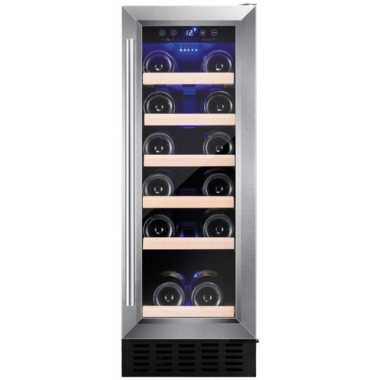 301 Mmfreestanding Wine Cooler, 19 Bottle Capacity, Electronic Temp Control 5-20, Black Glass Door