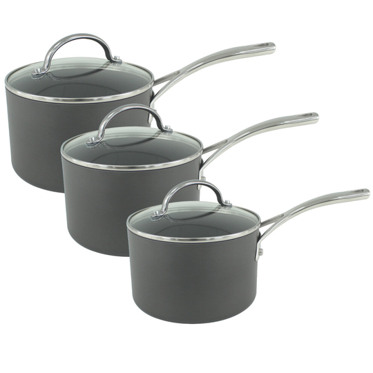 Joe Wicks 3 Piece Hard Anodized Saucepan Non Stick Cookware Pan Set PFAO Free