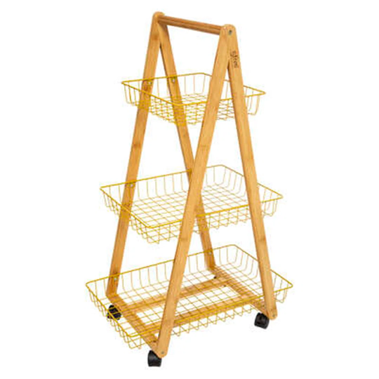 54 Cm Solid Wood Kitchen Trolley Locking Wheels