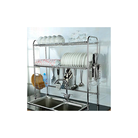 NEX Dish Rack Over The Sink, 2 Tier Large Dish Drainer Length Adjustable, Sliver