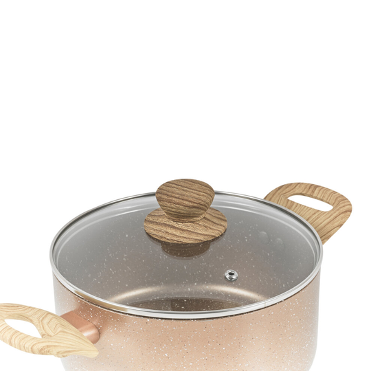(24cm Casserole Pot) Ceramic Rose Gold Cooking Pots Pans Frying Pan Set