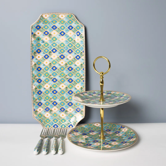 Maxwell & Williams Teas & C''s Kasbah Cake Stand, Platter And Cake Fork Set