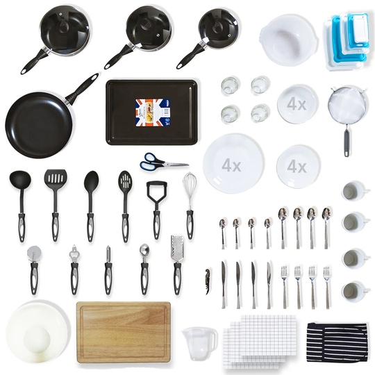 65+ Piece Standard Kitchen Starter Kit - Non-stick Pan Set, Kitchen Tools, Cooking Utensil, Tableware, Baking Tray, Cookware