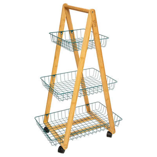 54 Cm' Kitchen Trolley With Solid Wood and Locking Wheels