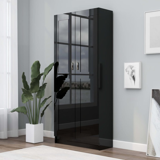 vidaXL Book Cabinet High Gloss Black Chipboard Bookshelf Bookcase Storage Rack