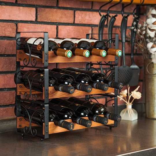Rustic 3 Tier Freestanding Wine Rack 12 Bottles Organizer Holder
