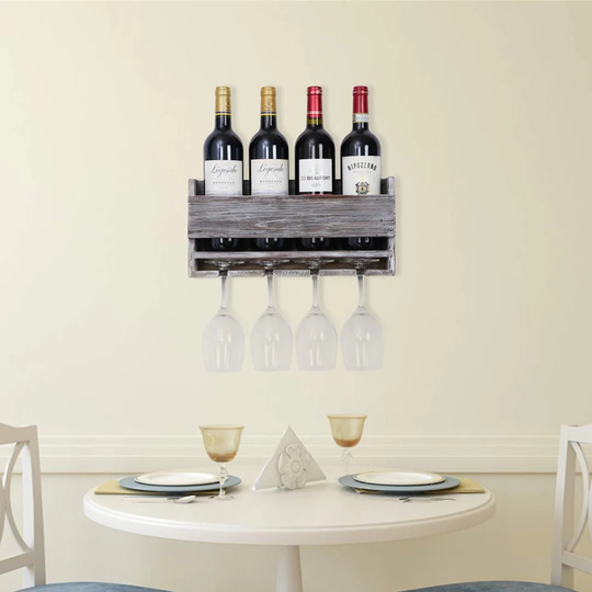 Thornell 4 Bottle Wall Mounted Wine Bottle & Glass Rack in Grey