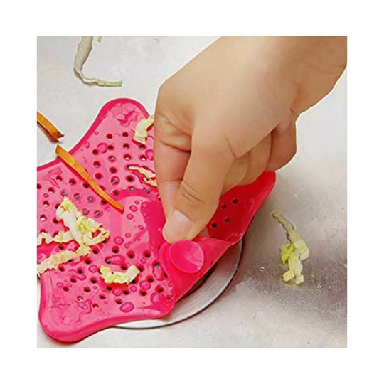 (Red) STARFISH SINK STRAINER Hair Trap Shower Rubber Bath Drain Cover Hair Catcher UK