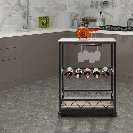 5 Bottle Floor Wine Bottle & Glass Rack