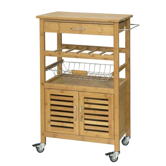 Valerio 60 Cm Solid Wood Kitchen Trolley with Locking Wheels
