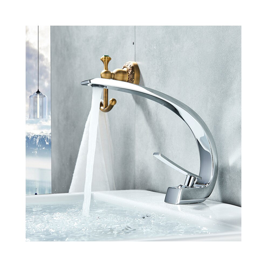 (Chrome) Chrome Orange Basin Faucets Modern Bathroom Mixer Tap Brass Washbasin Faucet Single Handle Single Hole Elegant Crane Tap