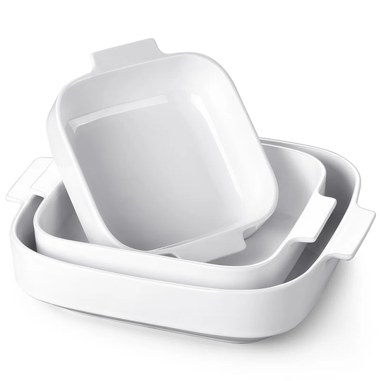 Belfry Kitchen Series, 3-piece Square White Porcelain China Baking Pan Set