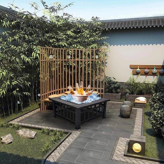 Feuerstelle Mit Grillrost, Feuerschale Mit Funkenschutz Fire Pit Für Bbq, Heizung, Garten Terrasse Metall Feuerkorb 3 In 1 Feuerstelle Im Freien (quad