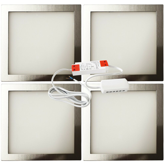 4x 6W LED Kitchen Cabinet Flush Panel Light & Driver Brushed Nickel Warm White