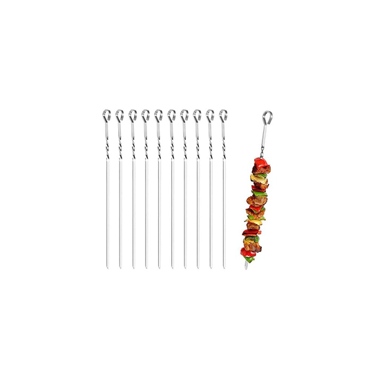 Goysen 10 Pack Kebab Skewers Stainless Steel BBQ Grilling Skewers Flat Grilling Sticks Ideal for Shish Kebab Chicken Shrimp and Vegetables (15 in