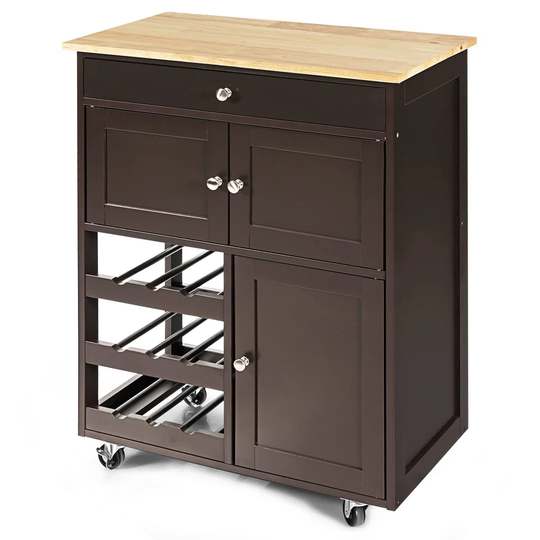 Mobile Kitchen Island And Buffet Sideboard Cabinet With Wine Rack