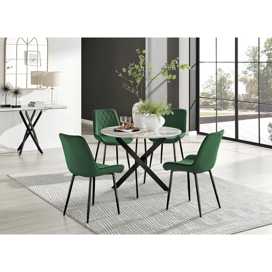Novara Black Leg 120Cm Round Glass Dining Table & 4 Mustard Pesaro Silver Leg Chairs