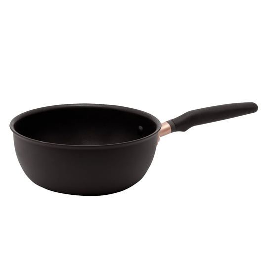 Meyer Accent Induction Hob Pan 22Cm/2.8 Litres Saucier Pan - Stackable Saucier, Anti Spill Shape, Black, Aluminium & Non Stick