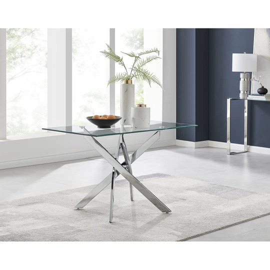 Leonardo Black Leg Glass Dining Table & 4 Grey Lorenzo Chairs