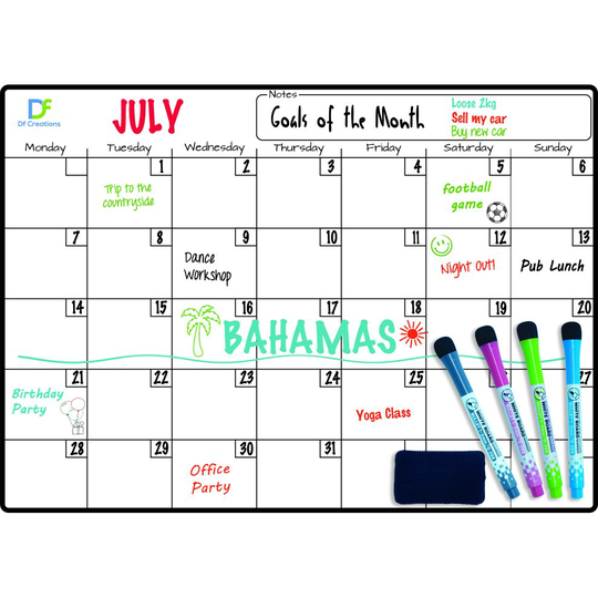 Magnetic Monthly Planner, Whiteboard Fridge Calendar, 4 Markers Eraser