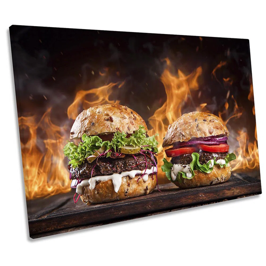 Hamburgers Flame Grilled - Wrapped Canvas Graphic Art