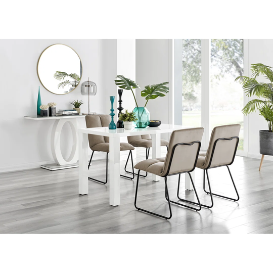 Pivero White High Gloss Dining Table & 4 Taupe Menen Chairs