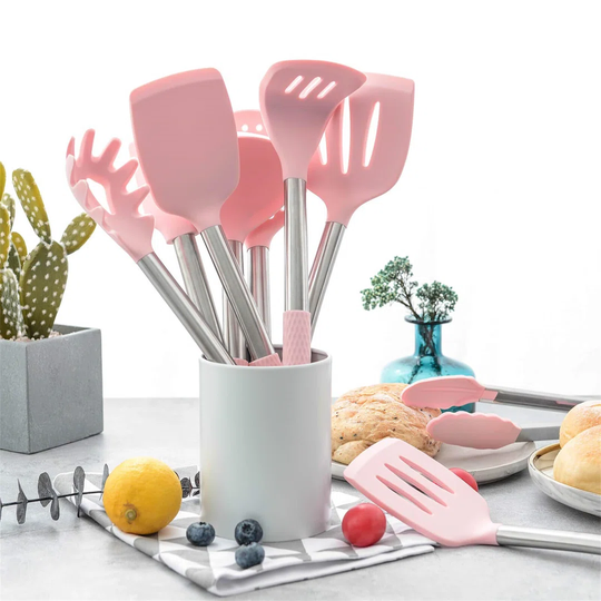 Kitchen Utensil Cooking Utensil Set For Baking Mixing: 12 Pieces Kitchen Gadgets Non-Stick & Heat Resistance Silicon And Stainless Steel Handles (Uten