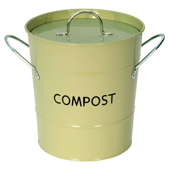 Sage Green Metal Compost Caddy - Food Recycling Compost Bin