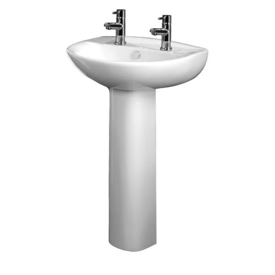 White Ceramic U-Shaped Full Pedestal Basin Bathroom Sink with Overflow