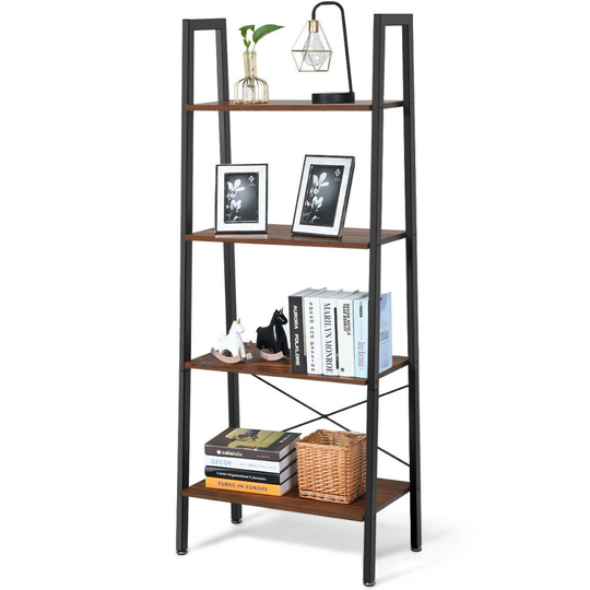 4-Tier Ladder Bookcase Storage Wall Stand Bookshelf Display Rack