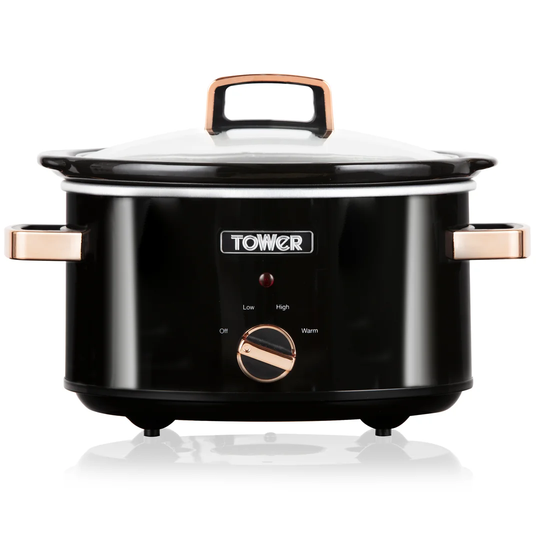 Tower T16018RG 3.5 Litre Stainless Steel Slow Cooker with 3 Heat Settings and Keep Warm Function, 3.5L, 210W, Black and Rose Gold