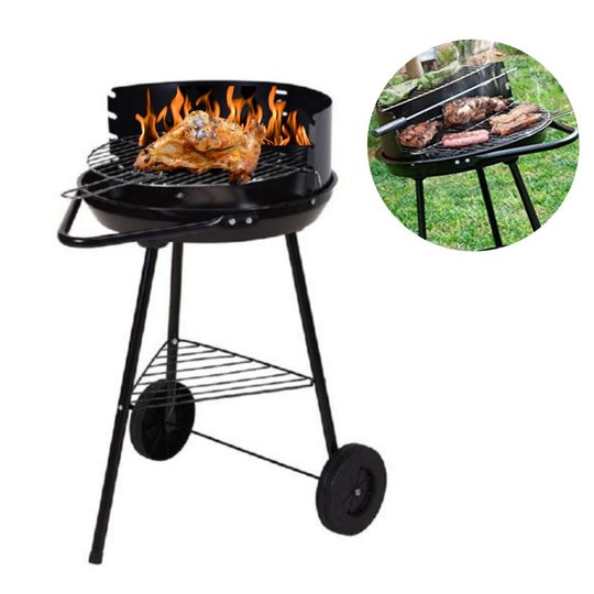 GEEZY Black Round Trolley Charcoal Barbeque BBQ Grill Outdoor Garden Patio Cooking