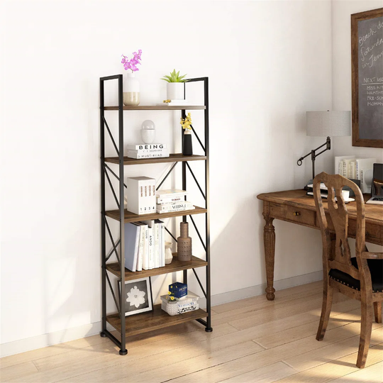 Bookcase 5 Tiers, Floor Standing Book Shelf, Wooden Shelf And Metal Frame Book Rack, Display Storage Rack Shelving Units For Living Room, Home Office