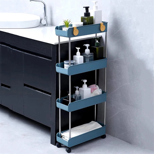 4 Tier Storage Rack Utility Organizer Shelf, Space Saving Kitchen Trolley In Bathroom, Slide Out Storage Cart Slim Rolling Trolley, Narrow Place Mobil