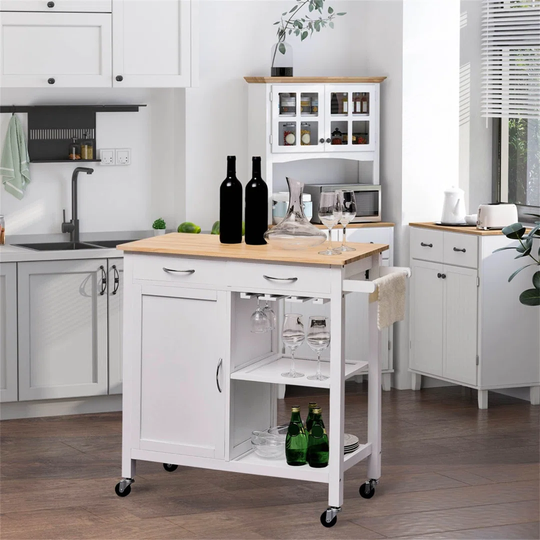 Bannack 89 Cm' Kitchen Trolley Kitchen Island with Solid Wood Top and Locking Wheels