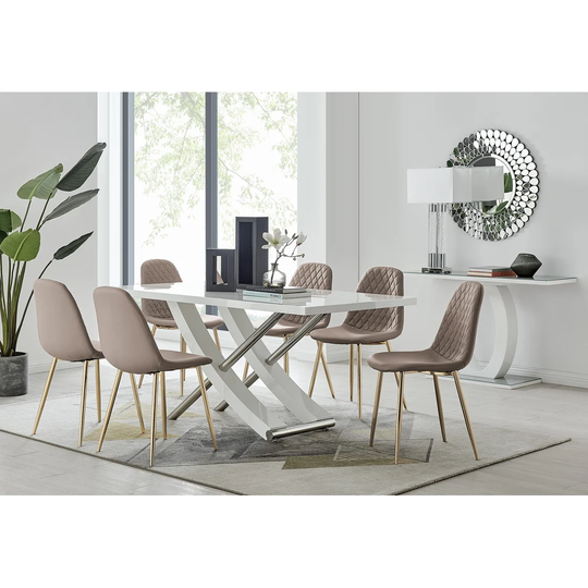 Mayfair 6 Dining Table And 6 Cappuccino Corona Gold Leg Chairs